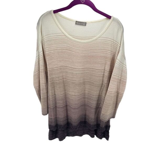 Evolution by Cyrus Womens Pullover Sweater Long Sleeve Striped Cream Gray XL - Picture 1 of 8